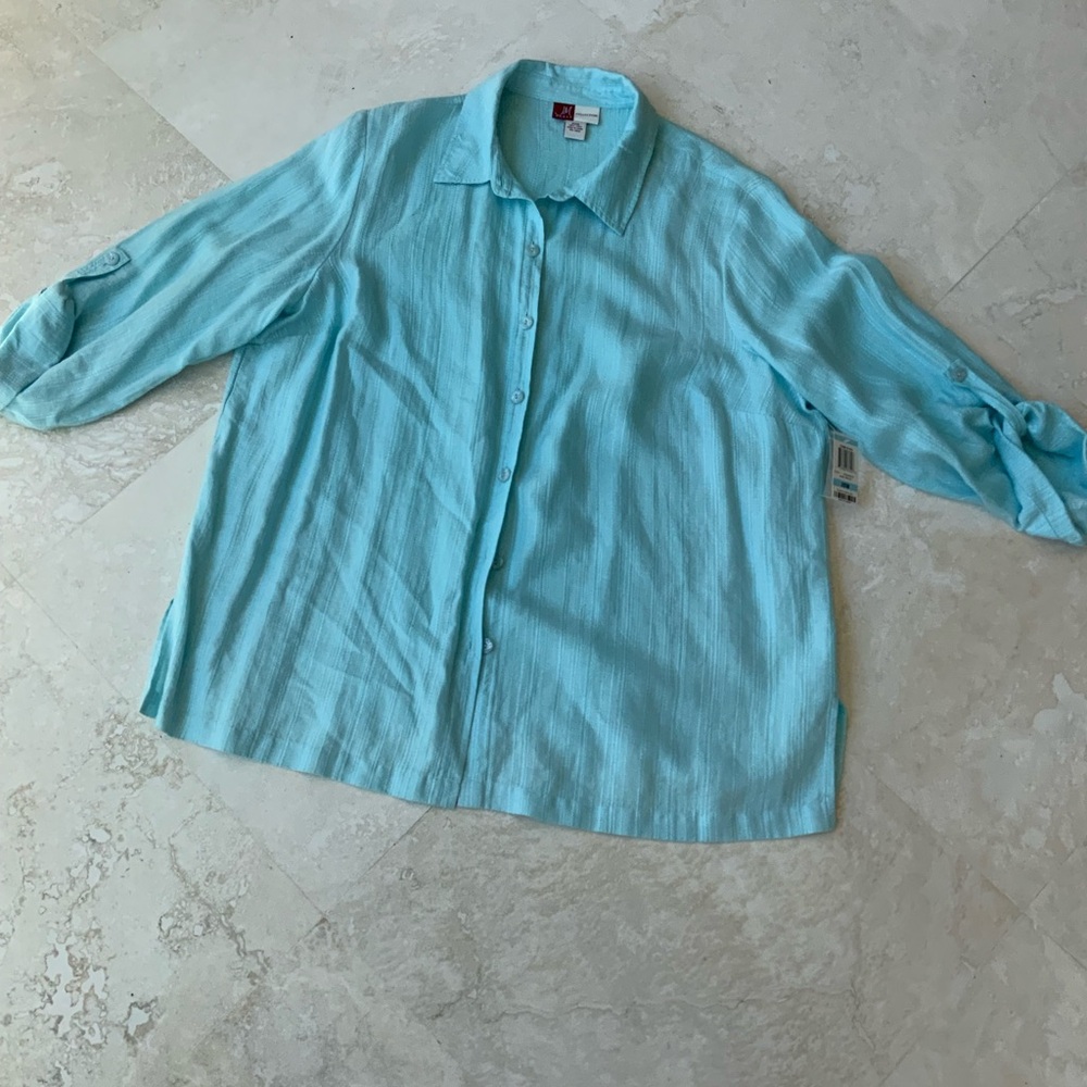 JM Collection Light Blue Button Down Shirt - Picture 6 of 7